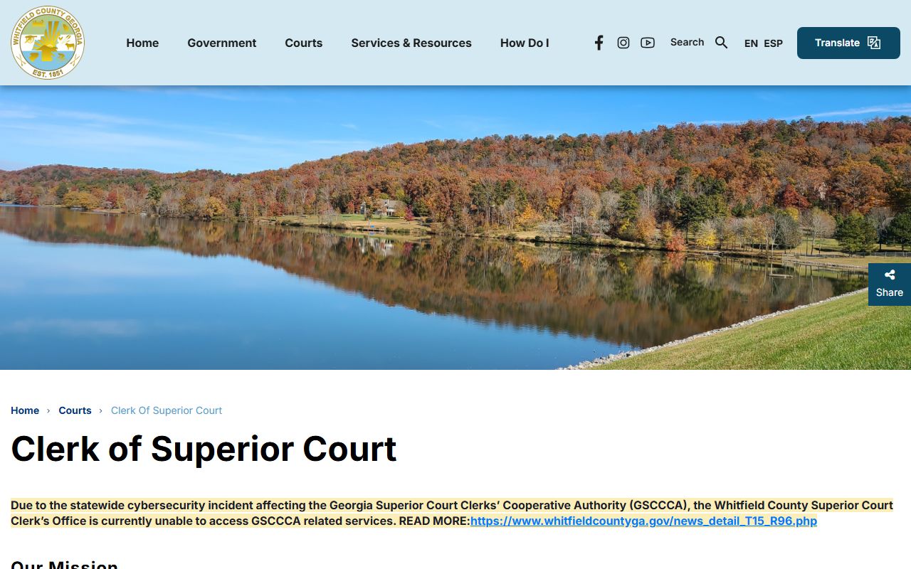 Whitfield County Clerk of Superior Court records page