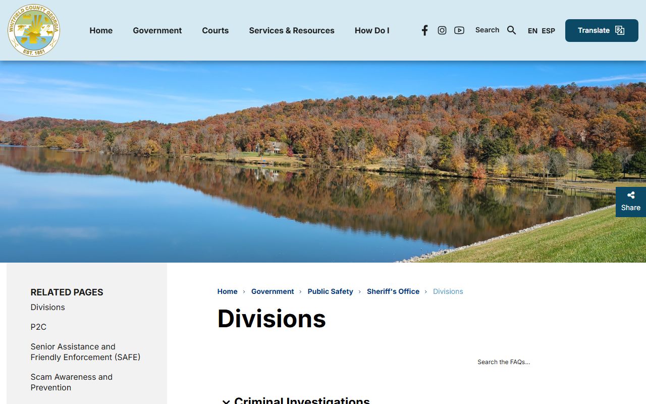 Whitfield County arrest records and court charges Sheriff's Office divisions page