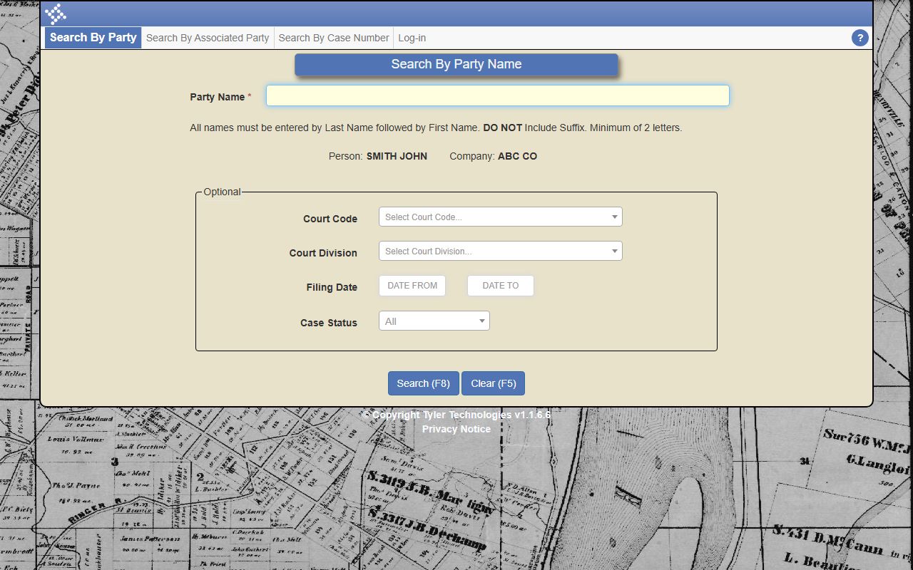 Whitfield County court records search by party form