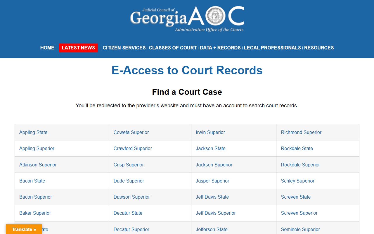 Whitfield County court records Georgia e-access court records page