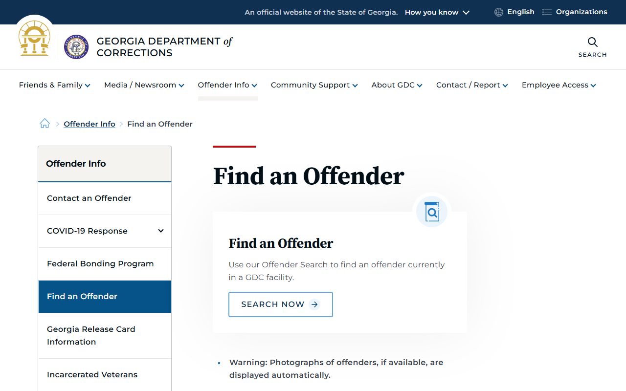 Whitfield County inmate search Georgia DOC Find an Offender page