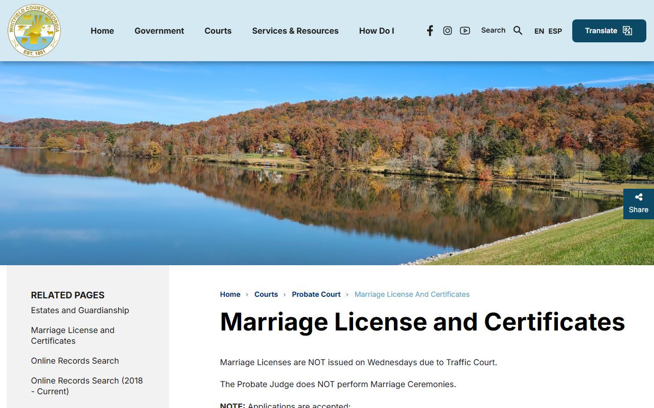 Whitfield County marriage divorce records marriage licenses and certificates page