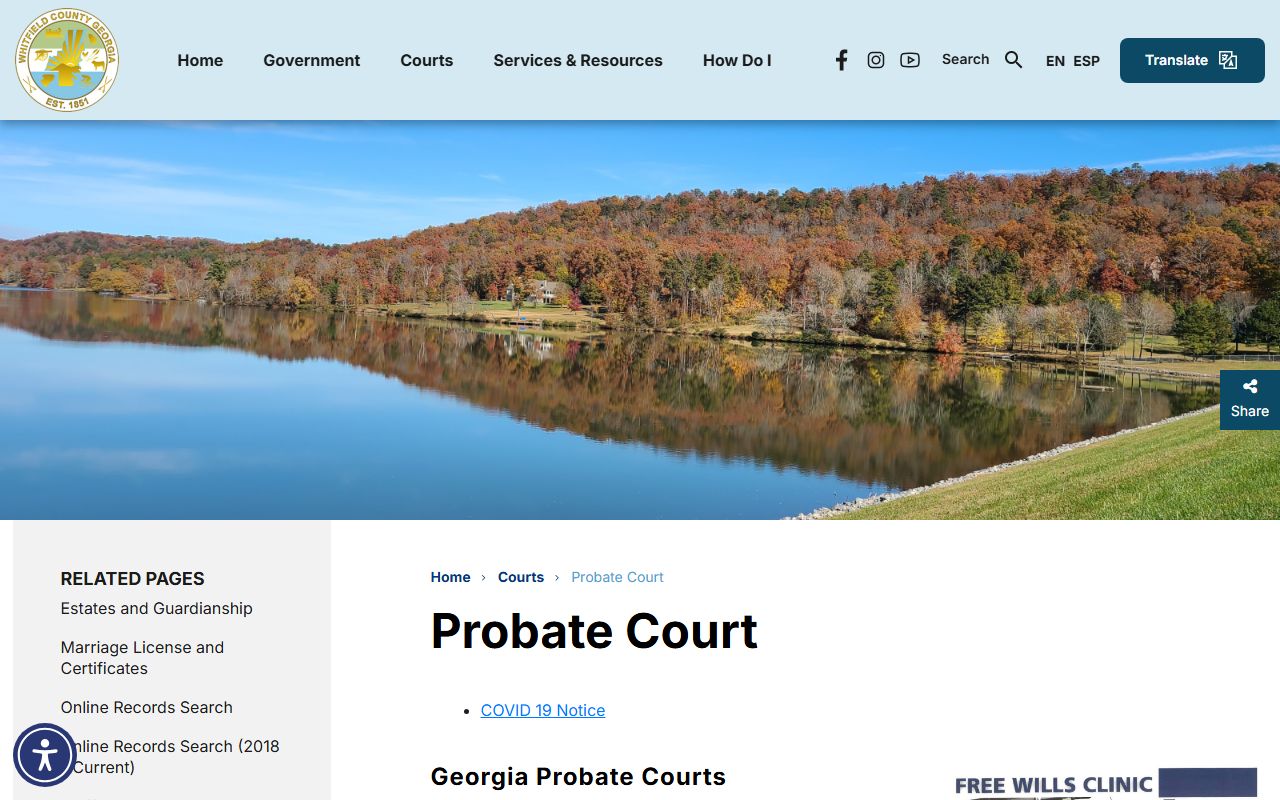 Whitfield County probate records Probate Court page
