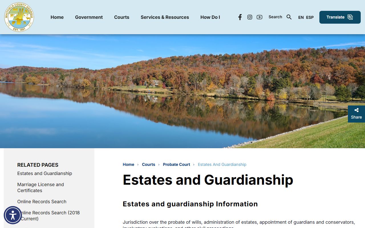 Whitfield County probate records estates and guardianship page