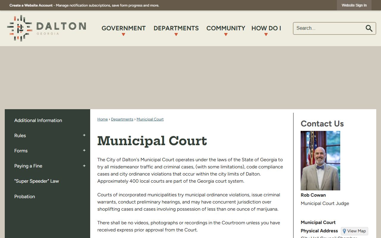 Whitfield County traffic court records Dalton Municipal Court page