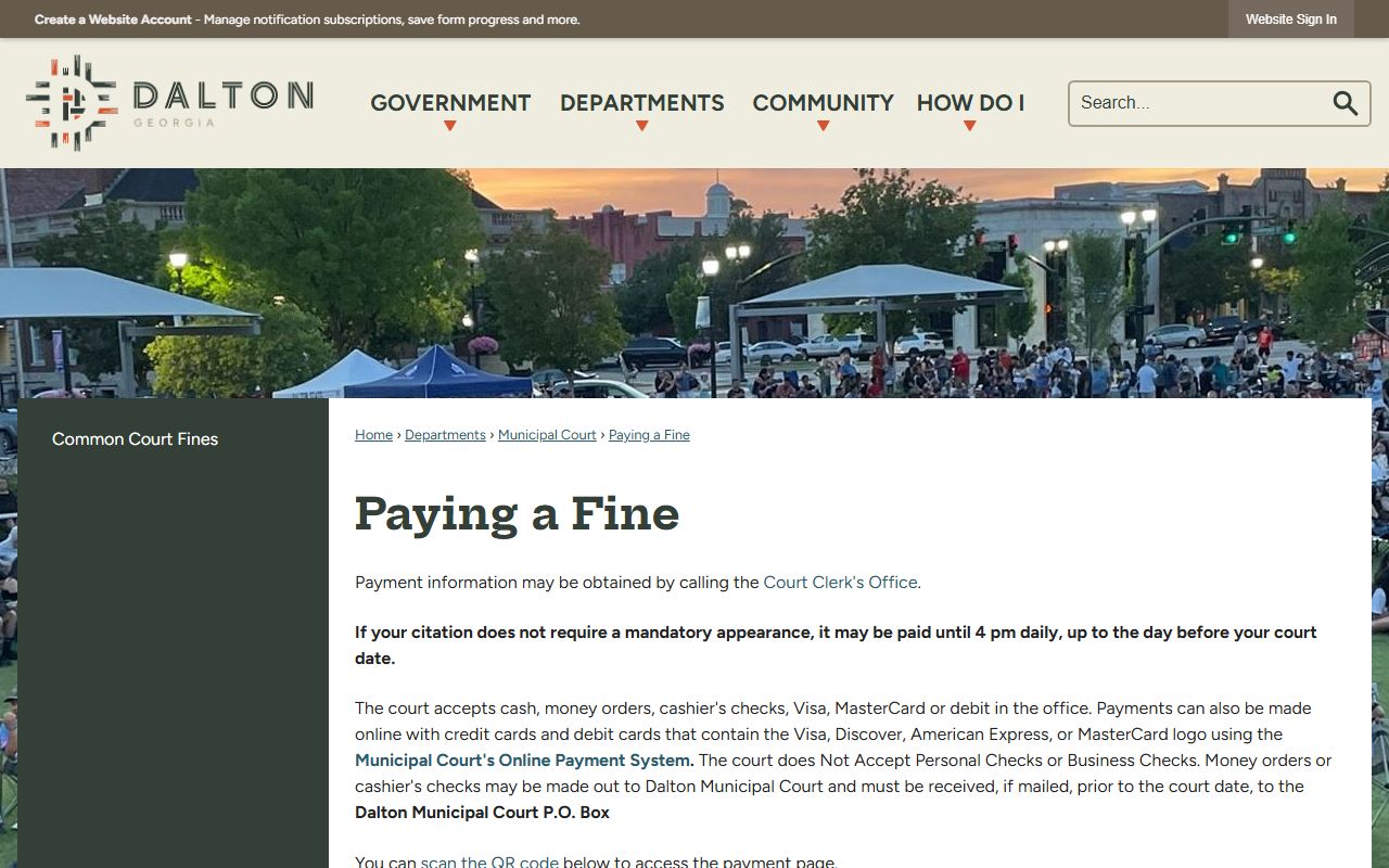 Whitfield County traffic court records Dalton fine payment rules