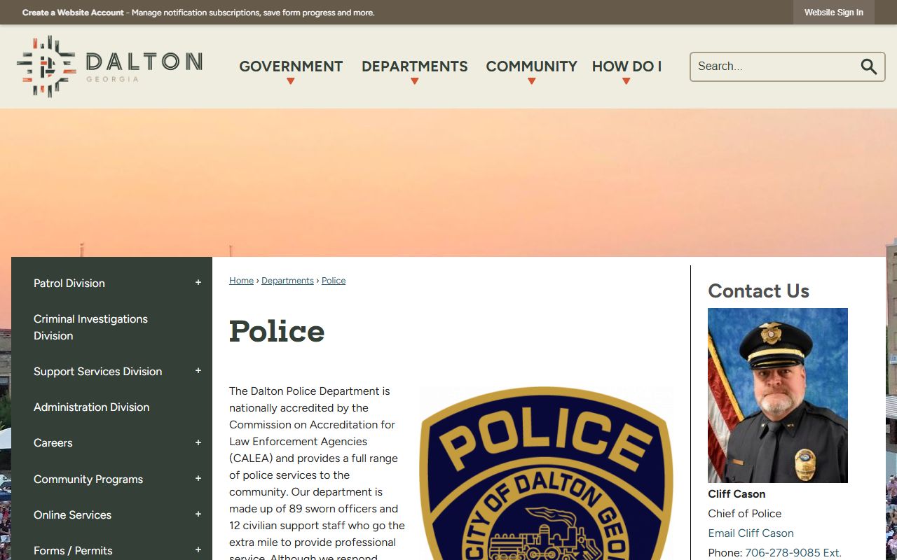 Whitfield County warrant search Dalton Police Department page